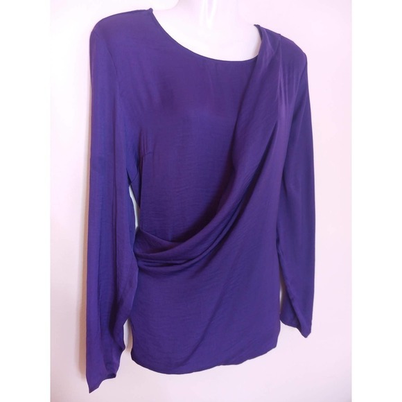 NWT Worthington Purple Silky Faux Wrap Front Top - Picture 2 of 6